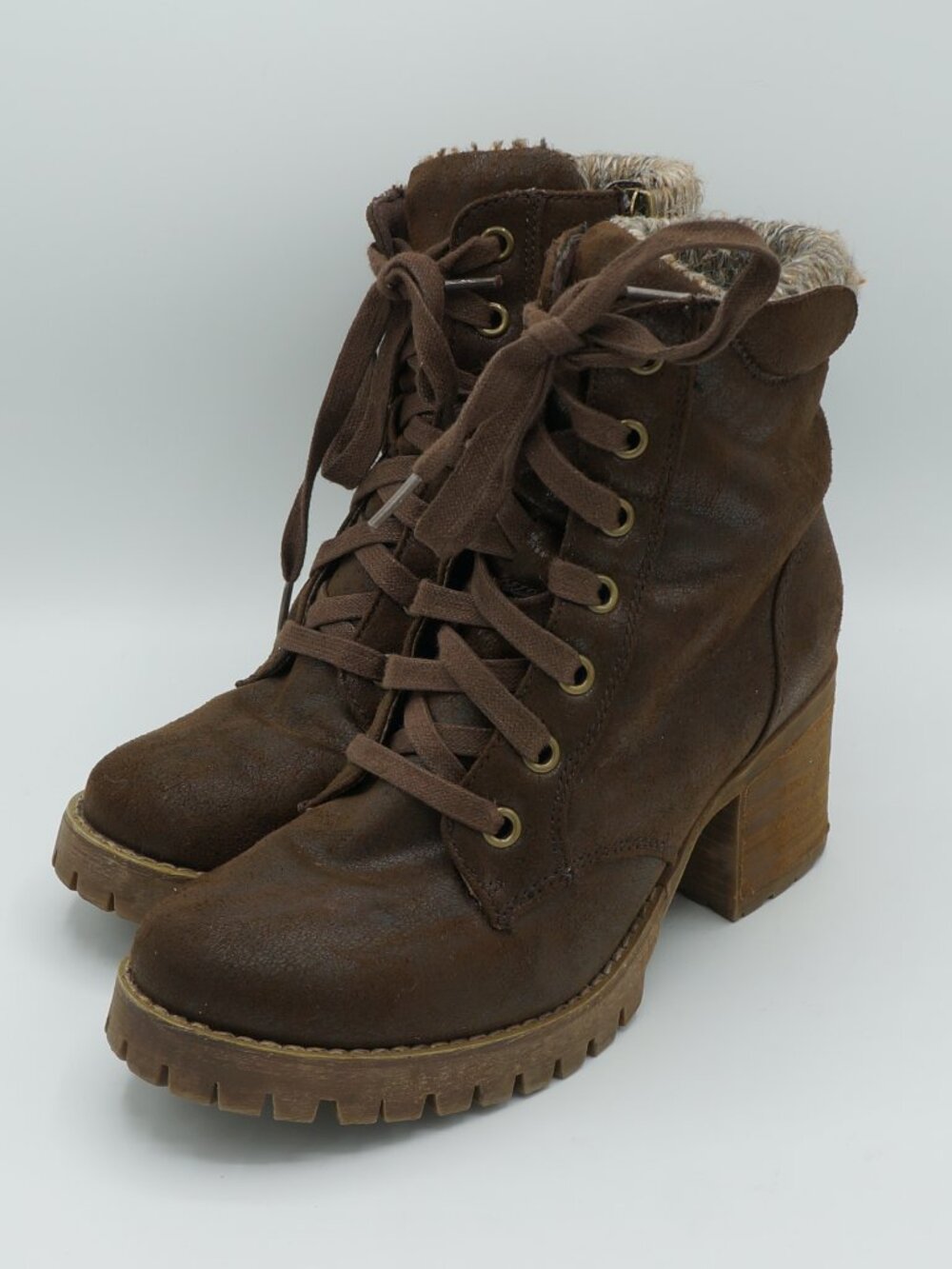 Carlos by Carlos Santana Gunda Brown Lace Up Knit Collar Boots Women's Size 6.5M